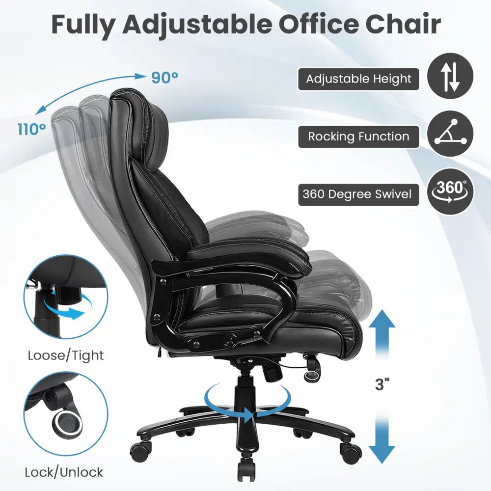 Big & Tall 400lb PU Leather Massage Office Chair-Black - Black - Big and Tall Chairs