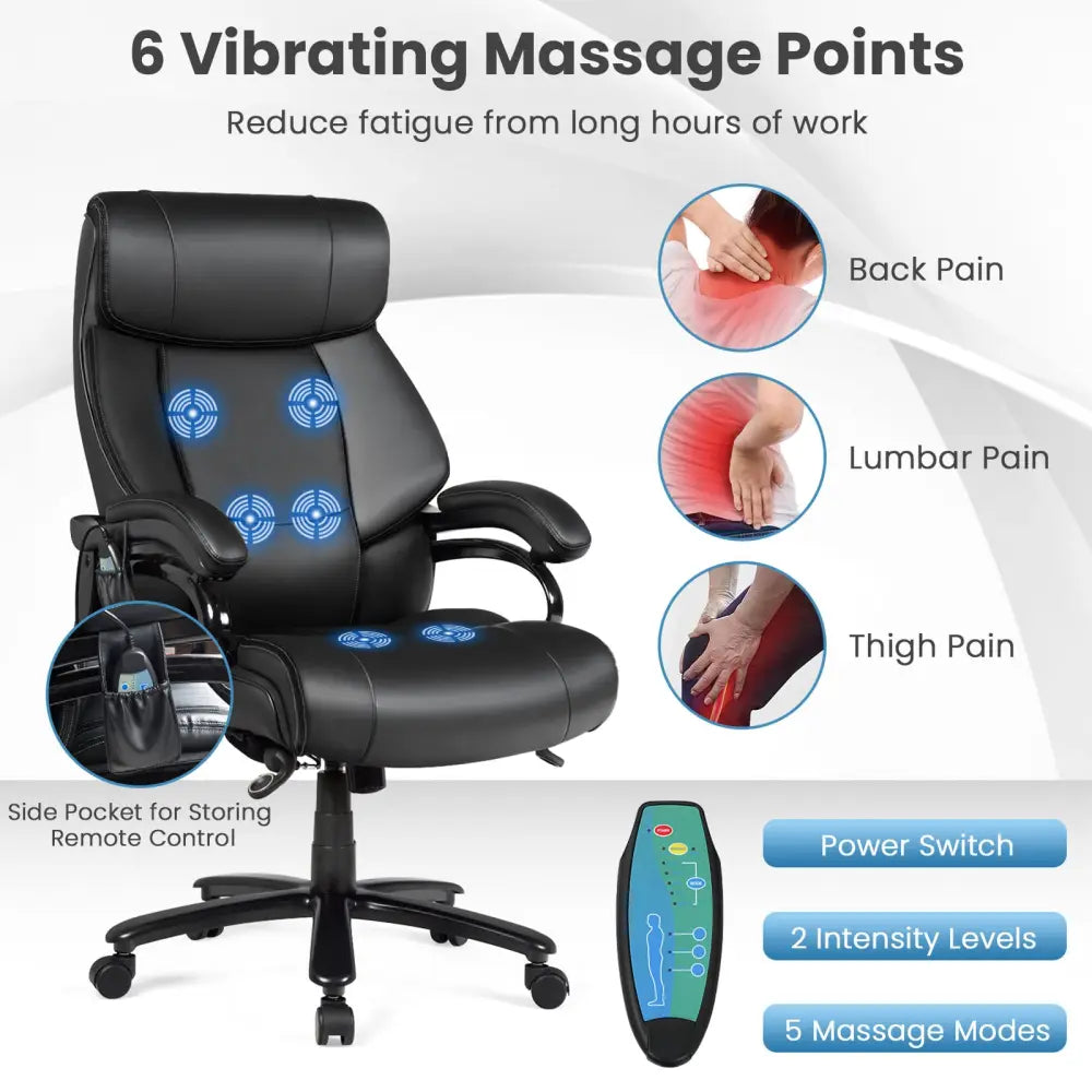 Big & Tall 400lb PU Leather Massage Office Chair-Black - Black - Big and Tall Chairs