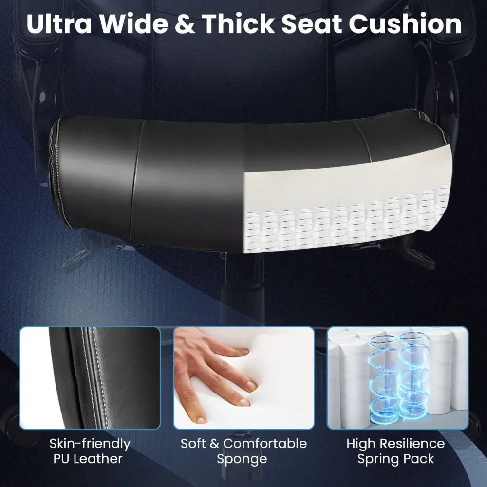 Big & Tall 400lb PU Leather Massage Office Chair-Black - Black - Big and Tall Chairs