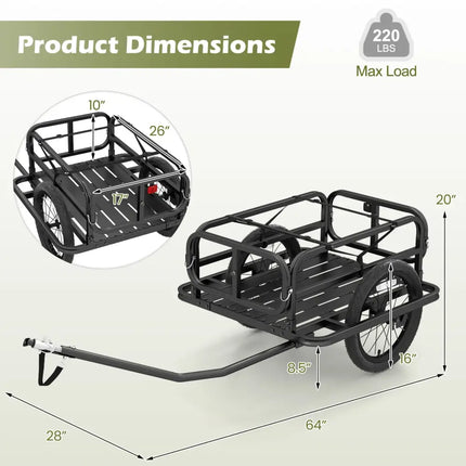 Bike Cargo Trailer Heavy-Duty Bicycle Wagon Cart with Universal Hitch-Black - Black - Garages