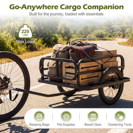 Bike Cargo Trailer Heavy-Duty Bicycle Wagon Cart with Universal Hitch-Black - Black - Garages