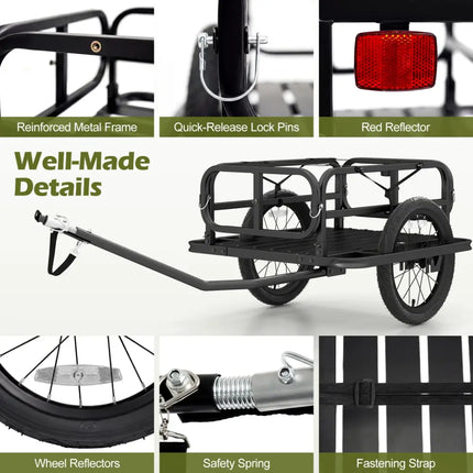 Bike Cargo Trailer Heavy-Duty Bicycle Wagon Cart with Universal Hitch-Black - Black - Garages