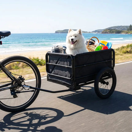 Bike Cargo Trailer with Bag and Cover Heavy-Duty Bicycle Wagon Cart-Black - Black - Garages