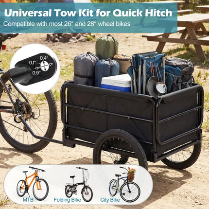 Bike Cargo Trailer with Bag and Cover Heavy-Duty Bicycle Wagon Cart-Black - Black - Garages