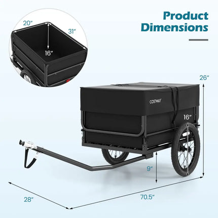 Bike Cargo Trailer with Bag and Cover Heavy-Duty Bicycle Wagon Cart-Black - Black - Garages