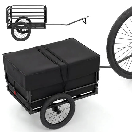 Bike Cargo Trailer with Bag and Cover Heavy-Duty Bicycle Wagon Cart-Black - Black - Garages