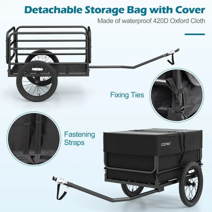 Bike Cargo Trailer with Bag and Cover Heavy-Duty Bicycle Wagon Cart-Black - Black - Garages