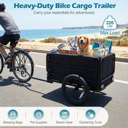 Bike Cargo Trailer with Bag and Cover Heavy-Duty Bicycle Wagon Cart-Black - Black - Garages