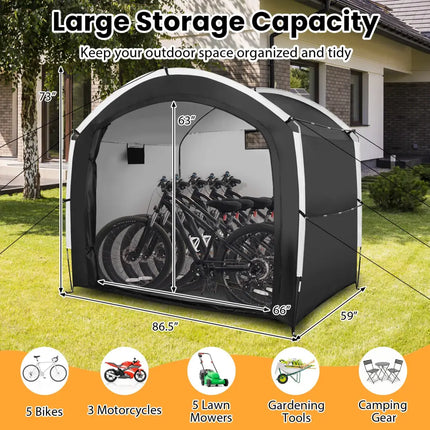 Bike Storage Shed Tent with PU4000MM Waterproof 210D Oxford Fabric for 5 Bikes - Black - Carports
