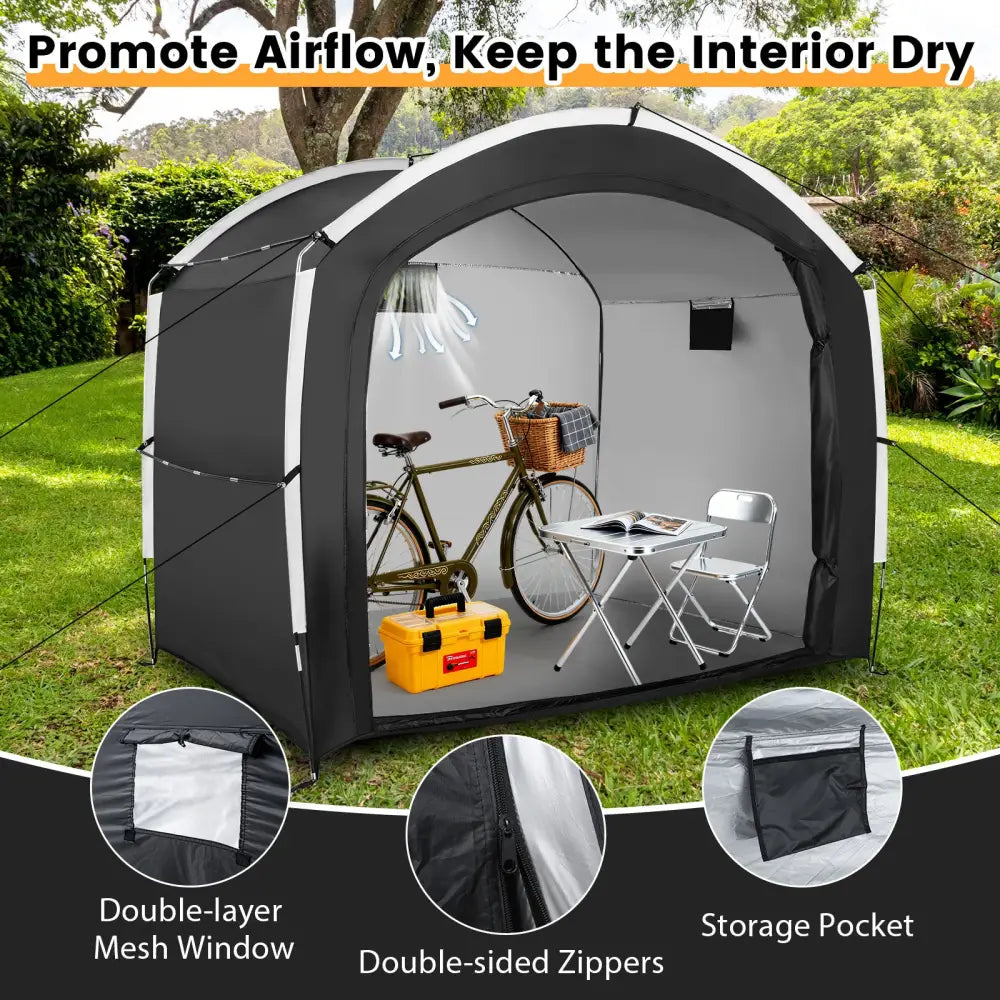 Bike Storage Shed Tent with PU4000MM Waterproof 210D Oxford Fabric for 5 Bikes - Black - Carports