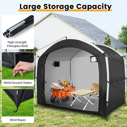 Bike Storage Shed Tent with PU4000MM Waterproof 210D Oxford Fabric for 5 Bikes - Black - Carports