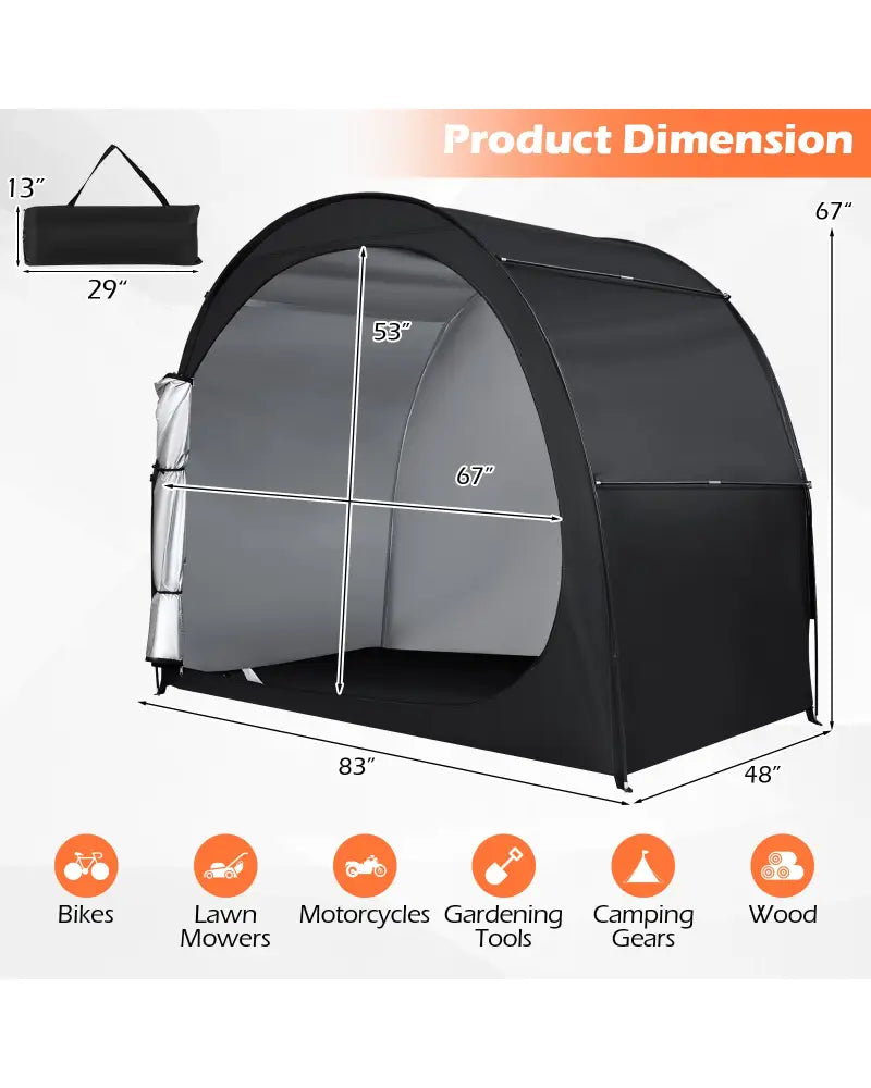 Bike Storage Tent Portable Bicycle Shed with Waterproof PU Coated Oxford Fabric-Black - Black - Carports