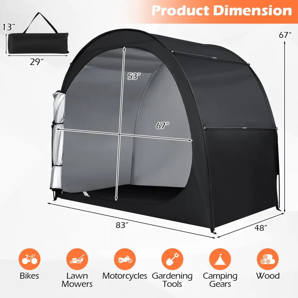 Bike Storage Tent Portable Bicycle Shed with Waterproof PU Coated Oxford Fabric-Black - Black - Carports