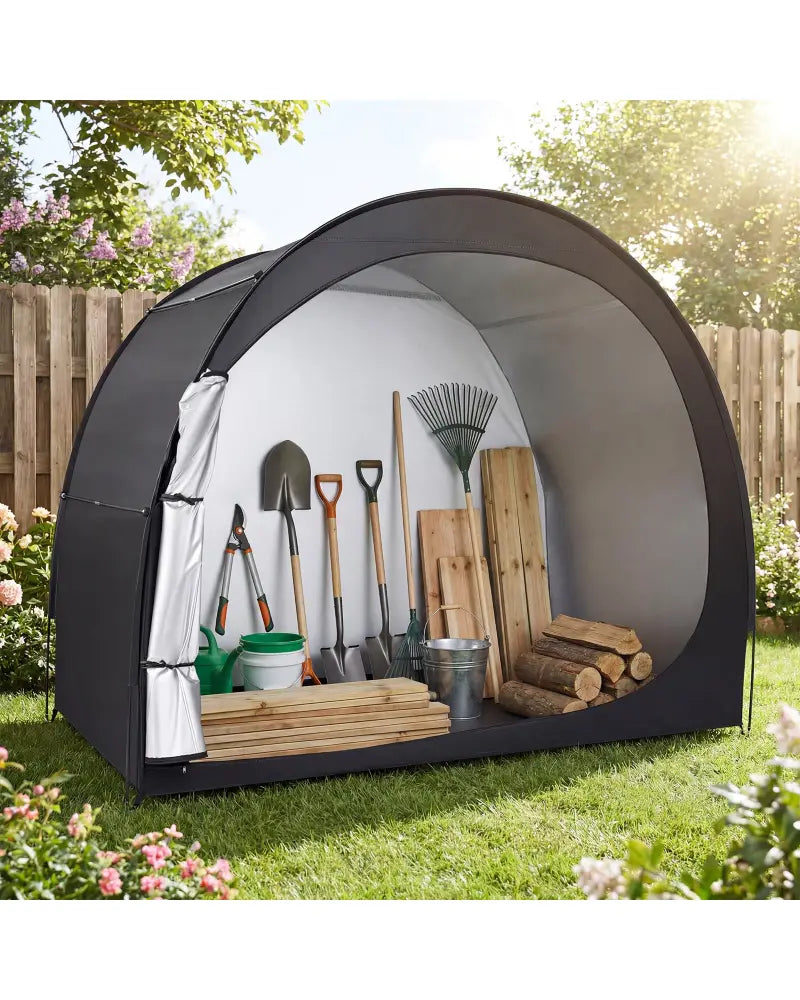 Bike Storage Tent Portable Bicycle Shed with Waterproof PU Coated Oxford Fabric-Black - Black - Carports