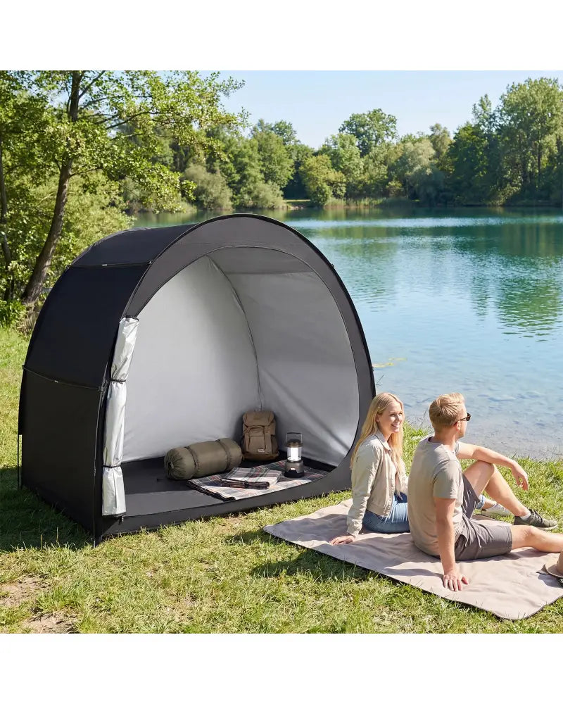 Bike Storage Tent Portable Bicycle Shed with Waterproof PU Coated Oxford Fabric-Black - Black - Carports