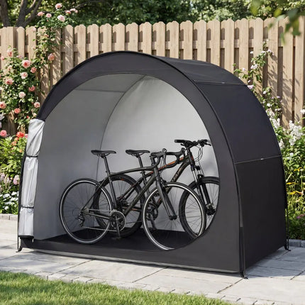 Bike Storage Tent Portable Bicycle Shed with Waterproof PU Coated Oxford Fabric-Black - Black - Carports