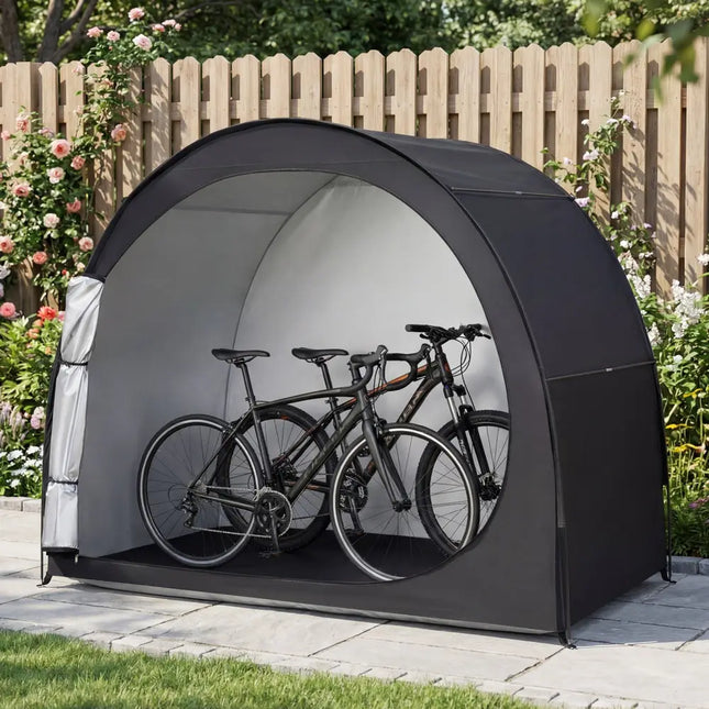Bike Storage Tent Portable Bicycle Shed with Waterproof PU Coated Oxford Fabric-Black - Black - Carports