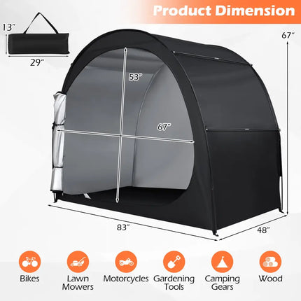 Bike Storage Tent Portable Bicycle Shed with Waterproof PU Coated Oxford Fabric-Black - Black - Carports