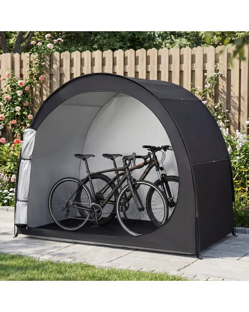 Bike Storage Tent Portable Bicycle Shed with Waterproof PU Coated Oxford Fabric-Black - Black - Carports