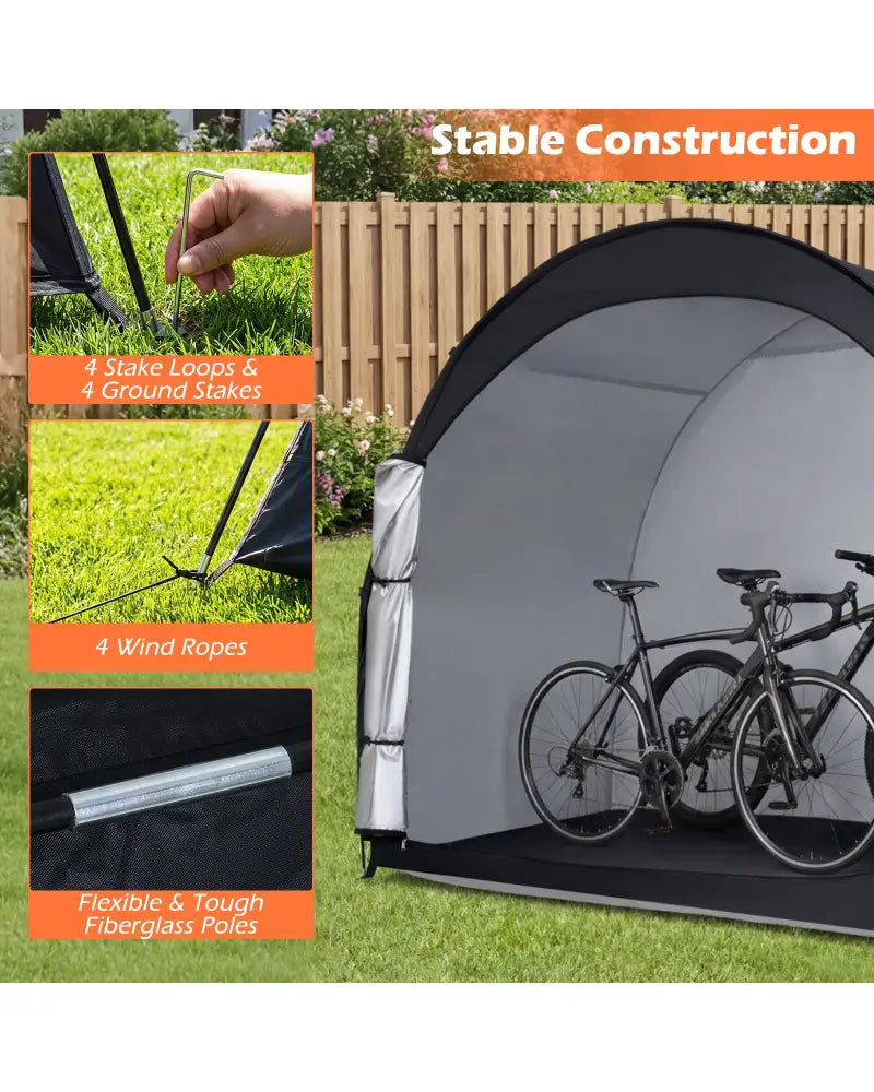 Bike Storage Tent Portable Bicycle Shed with Waterproof PU Coated Oxford Fabric-Black - Black - Carports