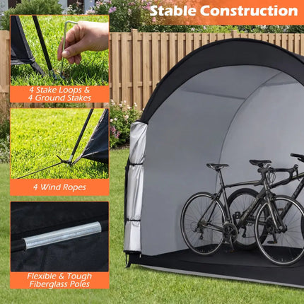 Bike Storage Tent Portable Bicycle Shed with Waterproof PU Coated Oxford Fabric-Black - Black - Carports