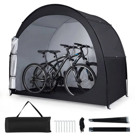 Bike Storage Tent Portable Bicycle Shed with Waterproof PU Coated Oxford Fabric-Black - Black - Carports