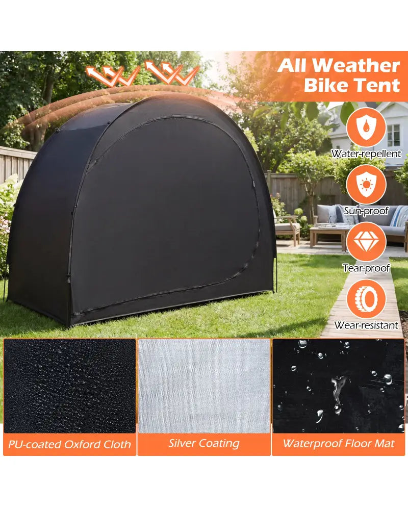 Bike Storage Tent Portable Bicycle Shed with Waterproof PU Coated Oxford Fabric-Black - Black - Carports