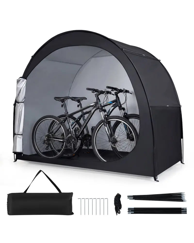 Bike Storage Tent Portable Bicycle Shed with Waterproof PU Coated Oxford Fabric-Black - Black - Carports