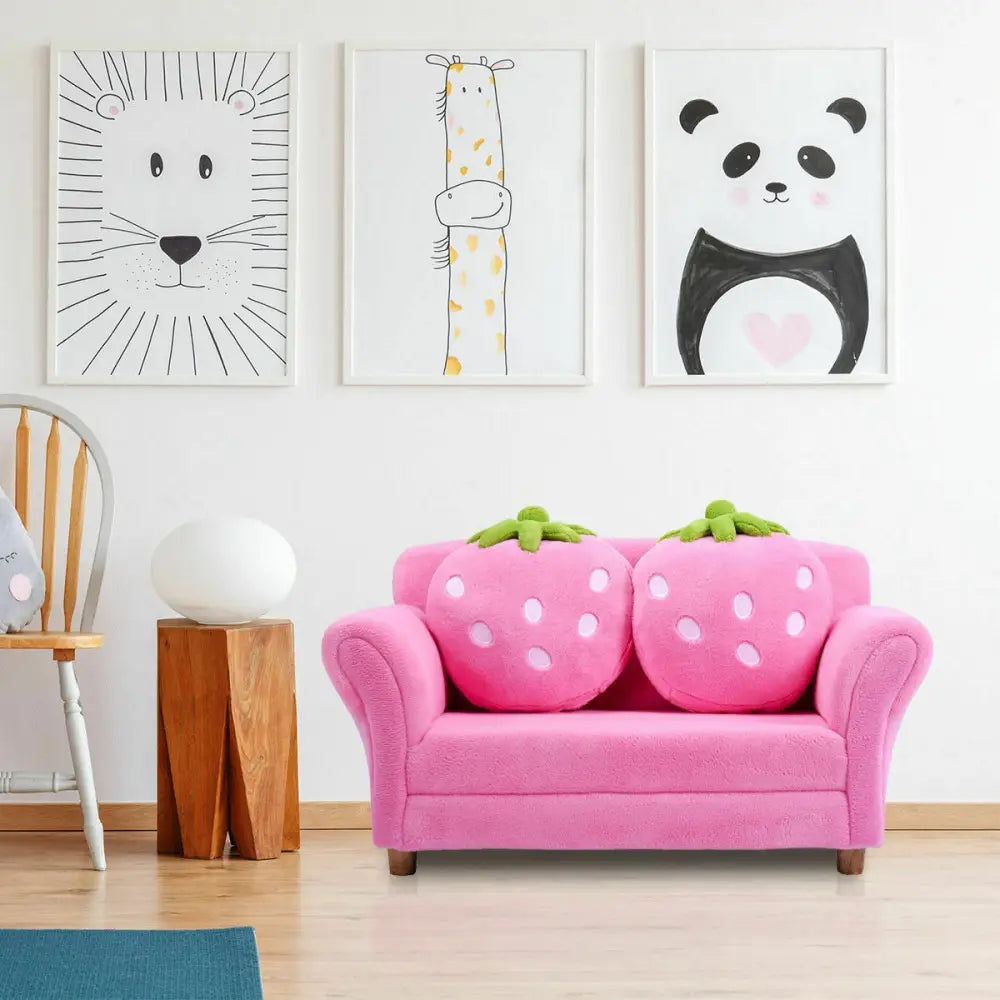 BL/PI Kids Strawberry Armrest Chair Sofa-Pink - Pink - Kids Chairs & Seating