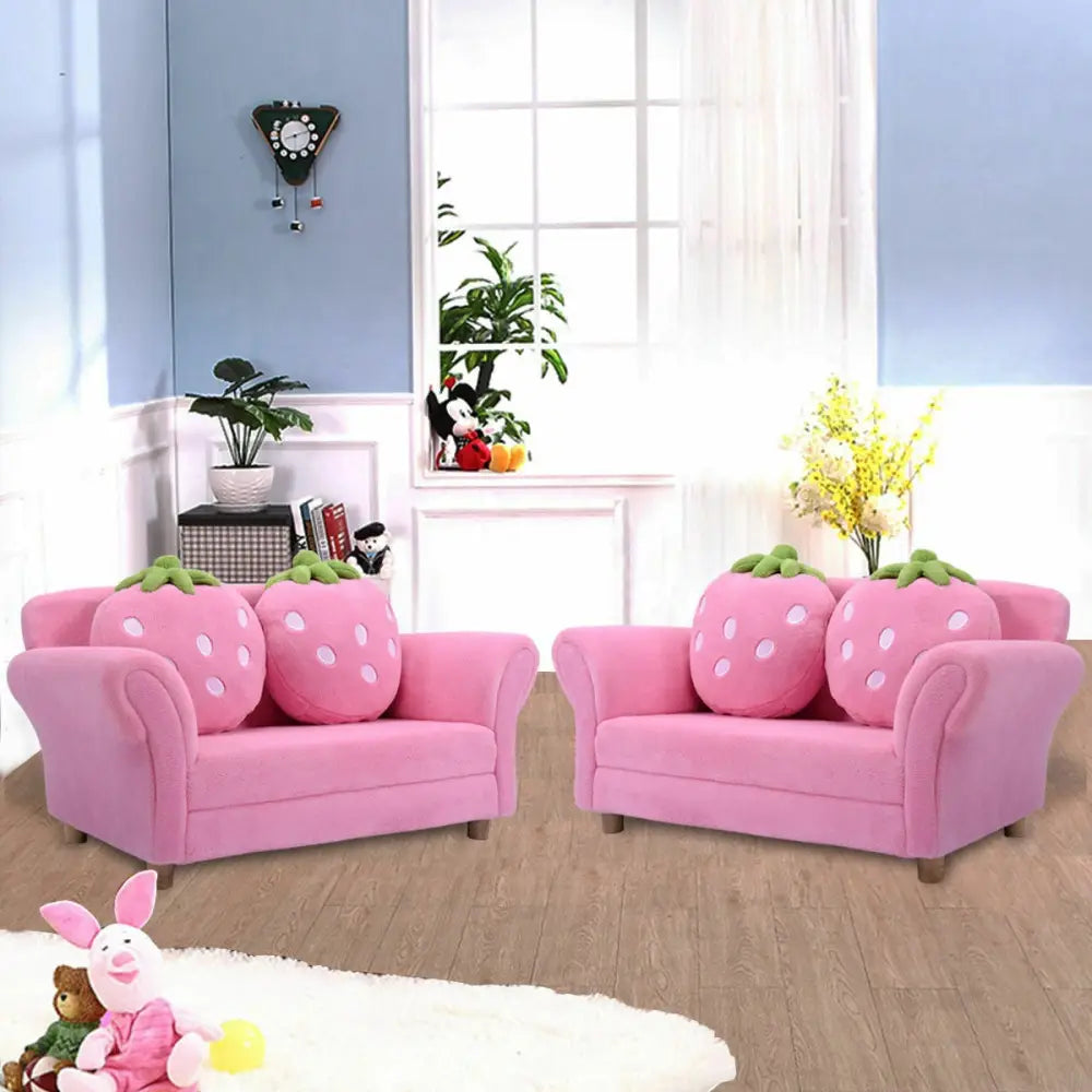 BL/PI Kids Strawberry Armrest Chair Sofa-Pink - Pink - Kids Chairs & Seating
