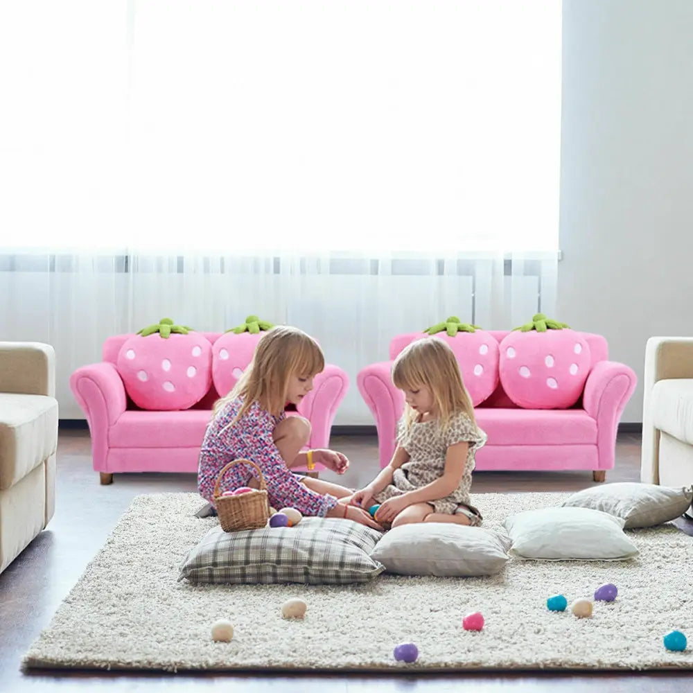 BL/PI Kids Strawberry Armrest Chair Sofa-Pink - Pink - Kids Chairs & Seating