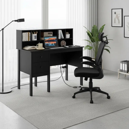 Black 48 inch Computer Desk and Ergonomic Mesh Office Chair Bundle for Home Office - Home Office