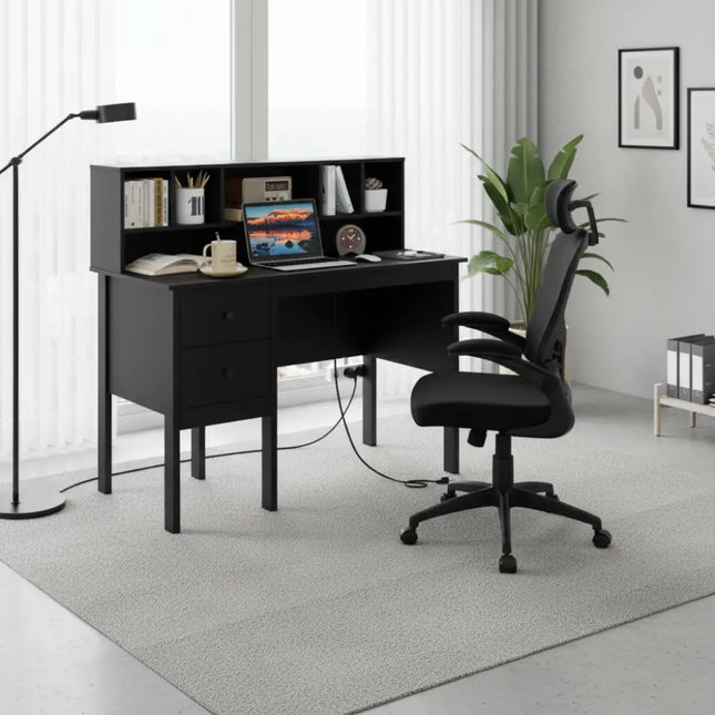 Black 48 inch Computer Desk and Ergonomic Mesh Office Chair Bundle for Home Office - Home Office