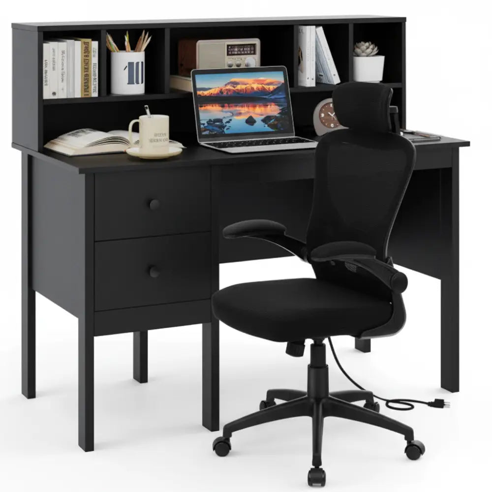 Black 48 inch Computer Desk and Ergonomic Mesh Office Chair Bundle for Home Office - Home Office
