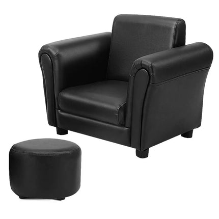 Black Kids Single Armrest Couch Sofa with Ottoman - Black - Kids Chairs & Seating