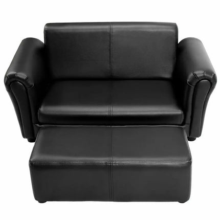 Black/White Kids Double Sofa with Ottoman-Black - Black - Kids Chairs & Seating
