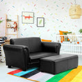 Black/White Kids Double Sofa with Ottoman-Black - Black - Kids Chairs & Seating