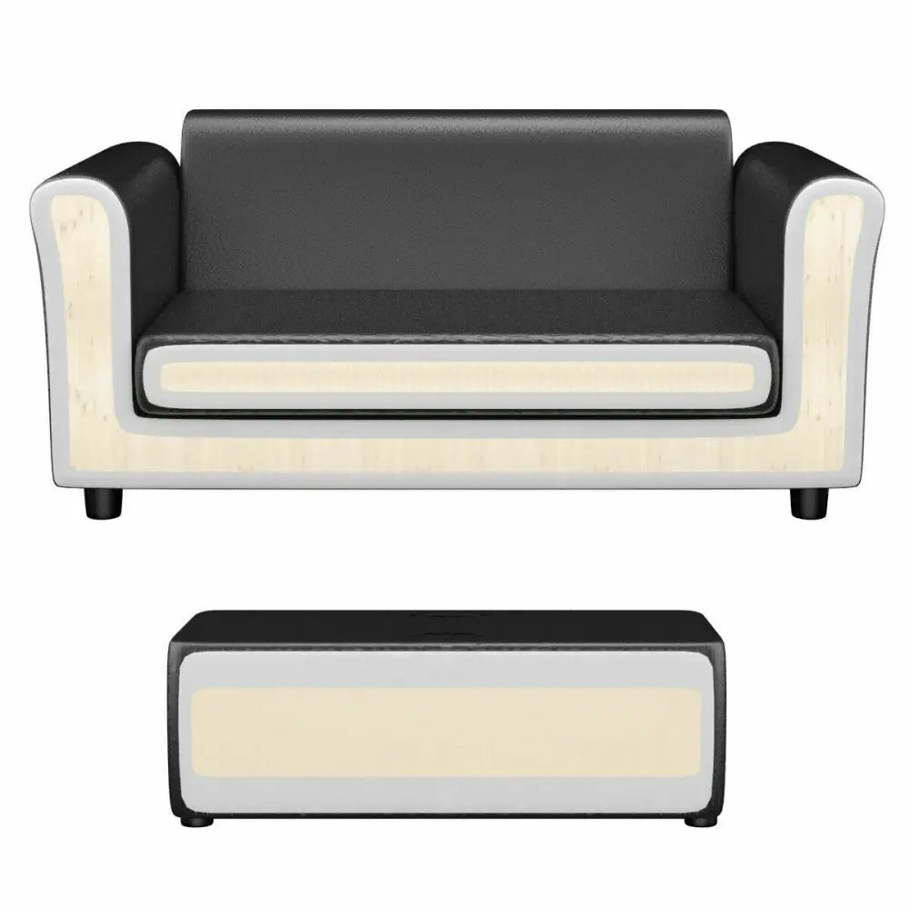 Black/White Kids Double Sofa with Ottoman-Black - Black - Kids Chairs & Seating