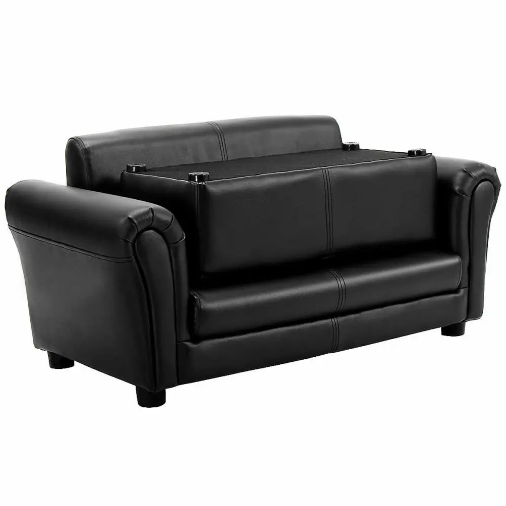 Black/White Kids Double Sofa with Ottoman-Black - Black - Kids Chairs & Seating