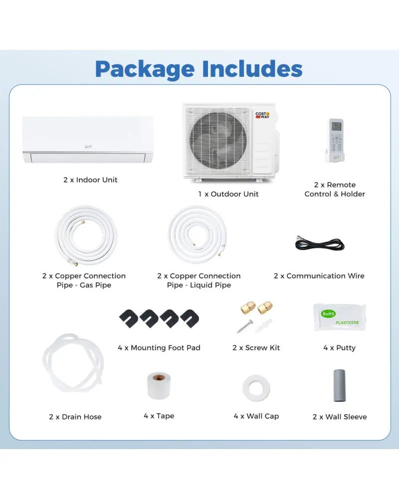 Blast Pro 28000 BTU 2 Zone 23 SEER2 Mini Split AC with Heat Pump-9K + 12K - White - 2 Zone Mini Split