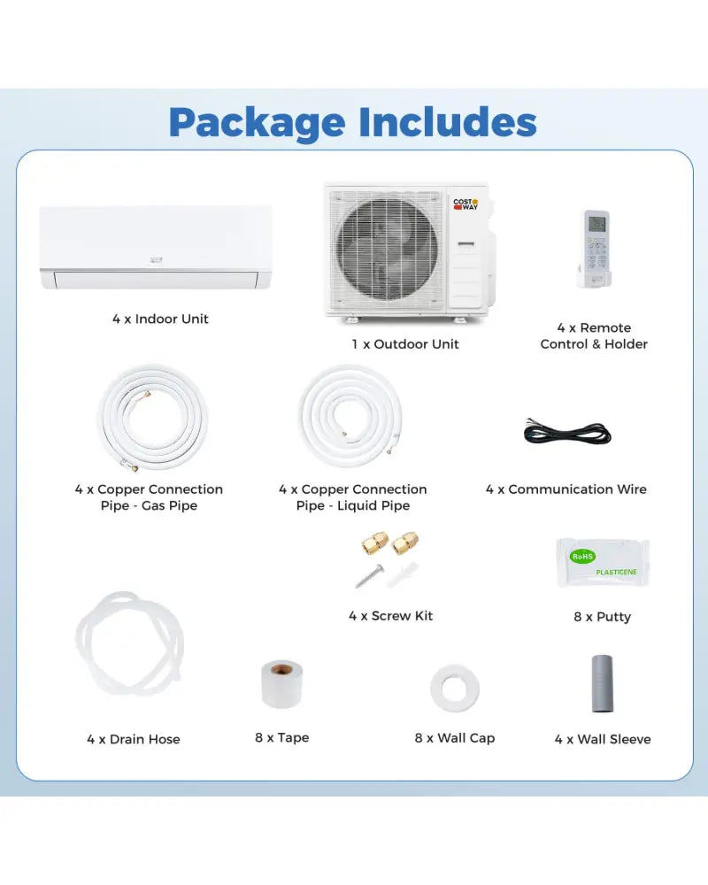 Blast Pro 38000 BTU 4 Zone 20 SEER2 Mini Split AC with Heat Pump-9K + 12K + 12K + 12K - 4 Zone Mini Split