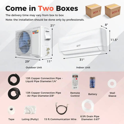 Costway mini-split air conditioner with outdoor and indoor units plus installation accessories