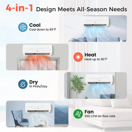 Blast Series 9000 BTU 19 SEER2 115V Ductless Mini Split Air Conditioner and Heater Costway