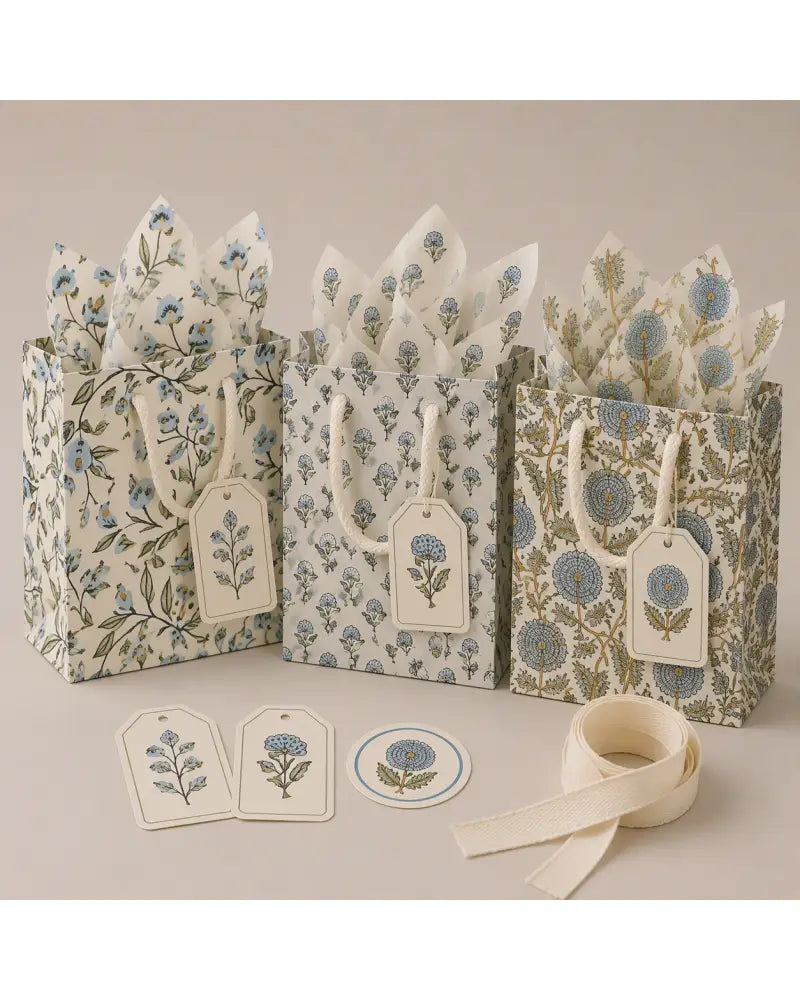 Block Printed Gift Bags (Small) - Blue Stone Refresh