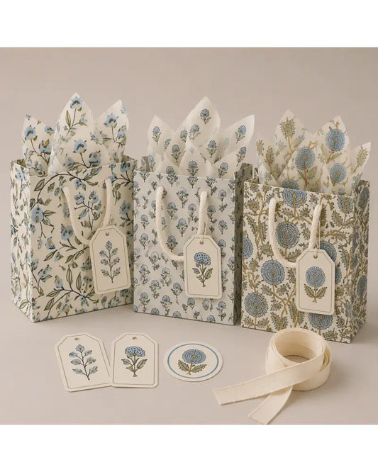 Block Printed Gift Bags (Small) - Blue Stone Refresh
