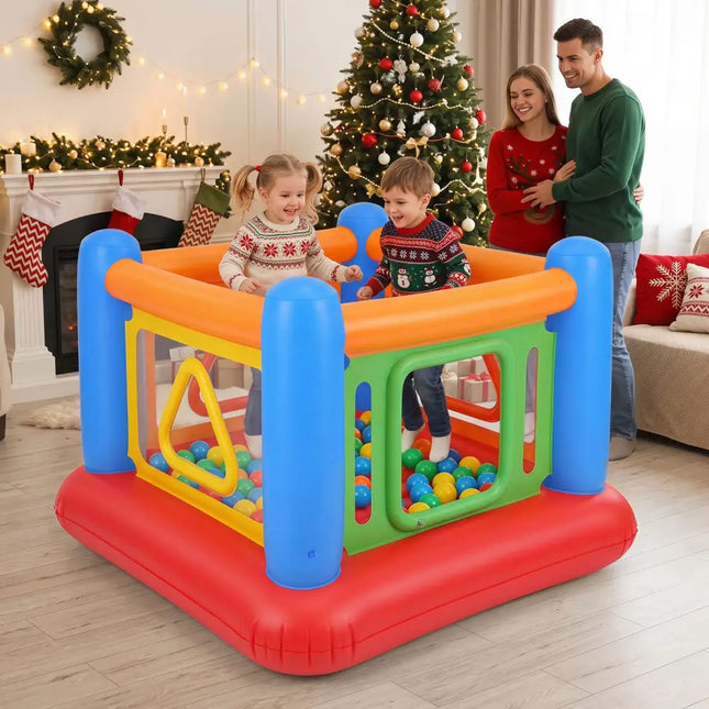 Blow Up Jumping House for Kids with Transparent Side Walls-Blue - Blue - Bounce House
