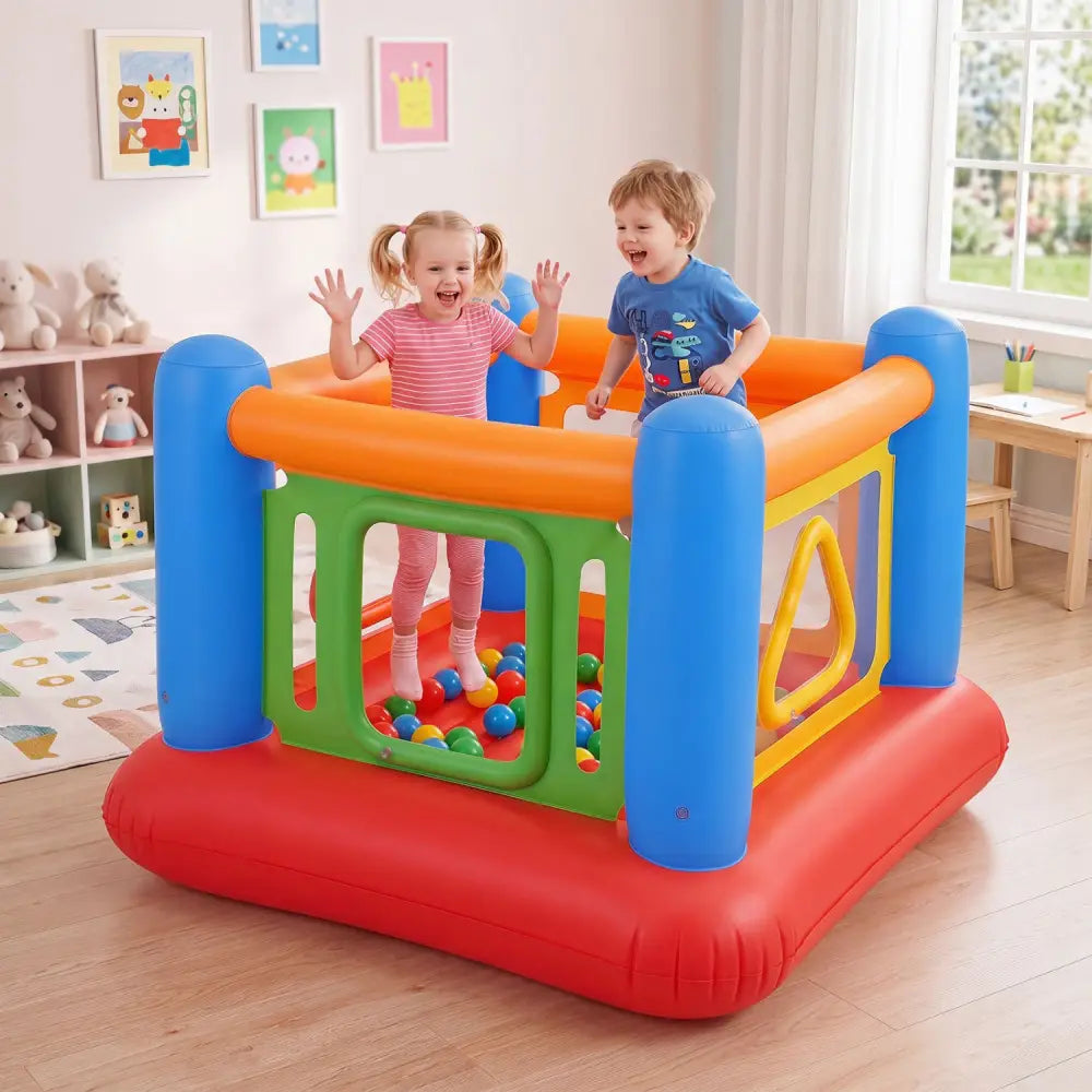 Blow Up Jumping House for Kids with Transparent Side Walls-Blue - Blue - Bounce House