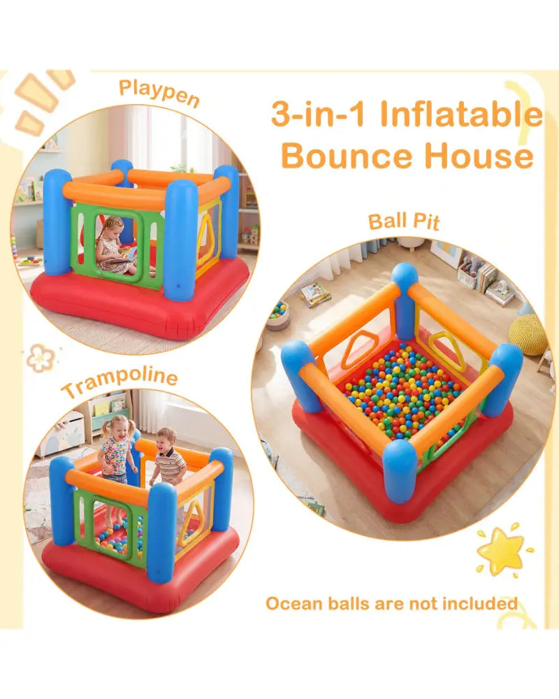 Blow Up Jumping House for Kids with Transparent Side Walls-Blue - Blue - Bounce House