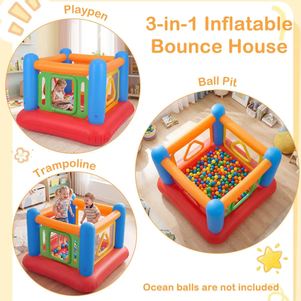 Blow Up Jumping House for Kids with Transparent Side Walls-Blue - Blue - Bounce House