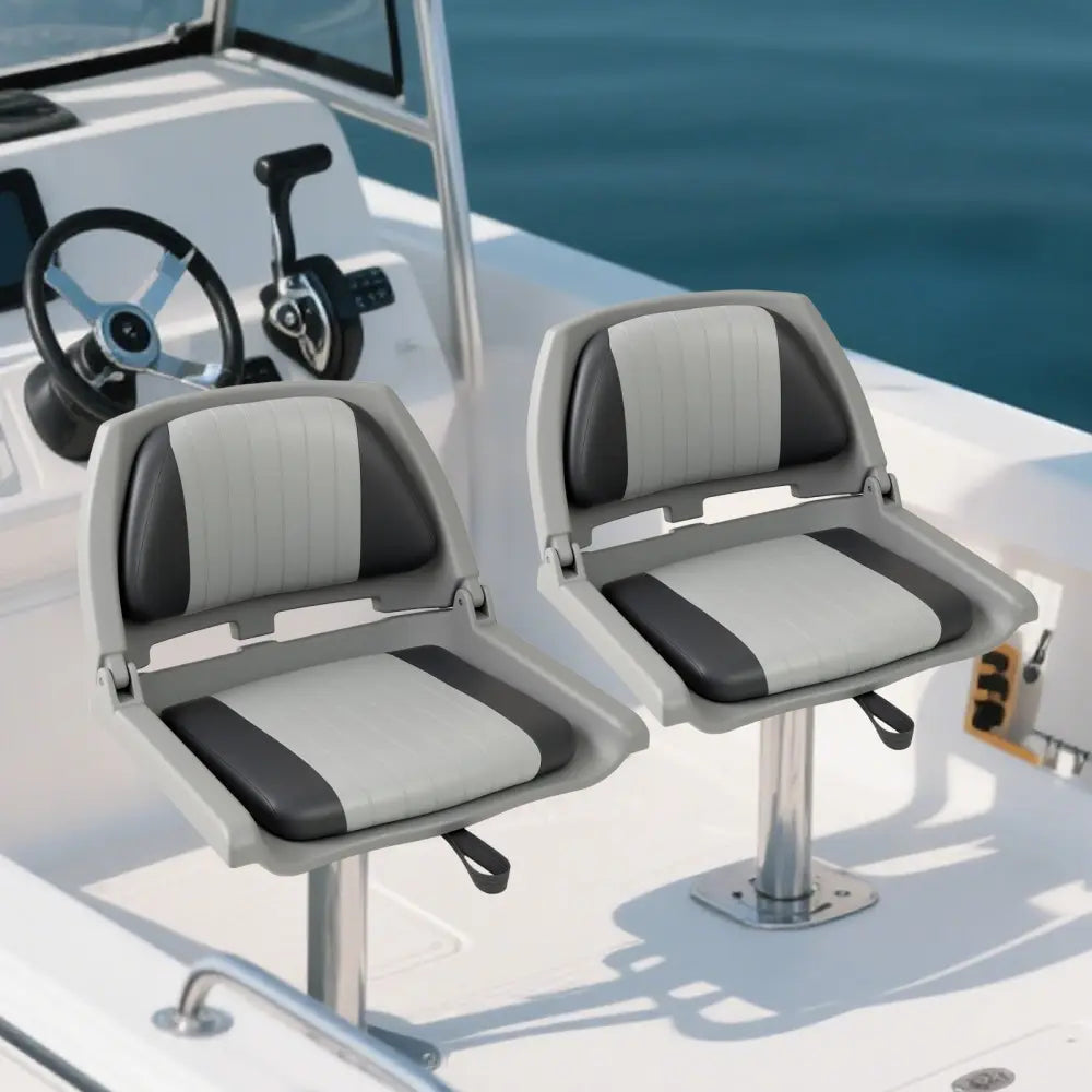 Boat Seat Folding Low Back Boat Chair with Marine-Grade PVC-Gray - Gray - Water Sports